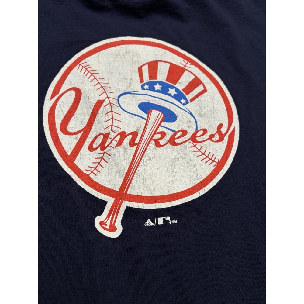 Vintage Y2k New York Yankees Adidas Double Sided Graphic Tee Navy Blue XXL 2002 - Picture 7 of 10
